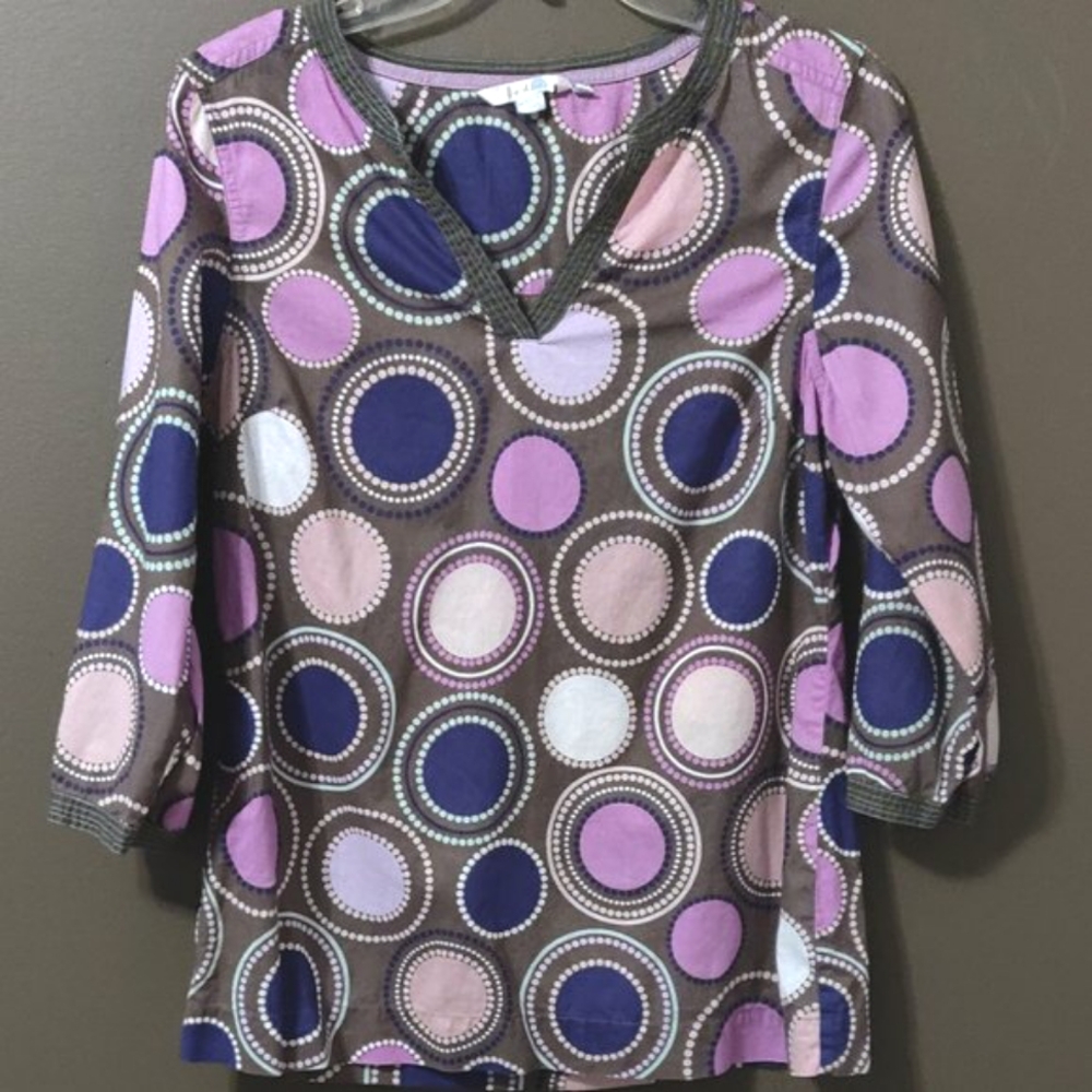 Boden Circles Cotton 3/4 Sleeve Top SIZE 4